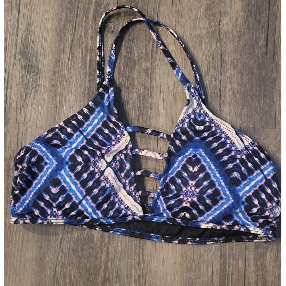 Hurley Womens Blue‎ Tribal Geometric Strappy Back Bikini Top Large HU8017367X
